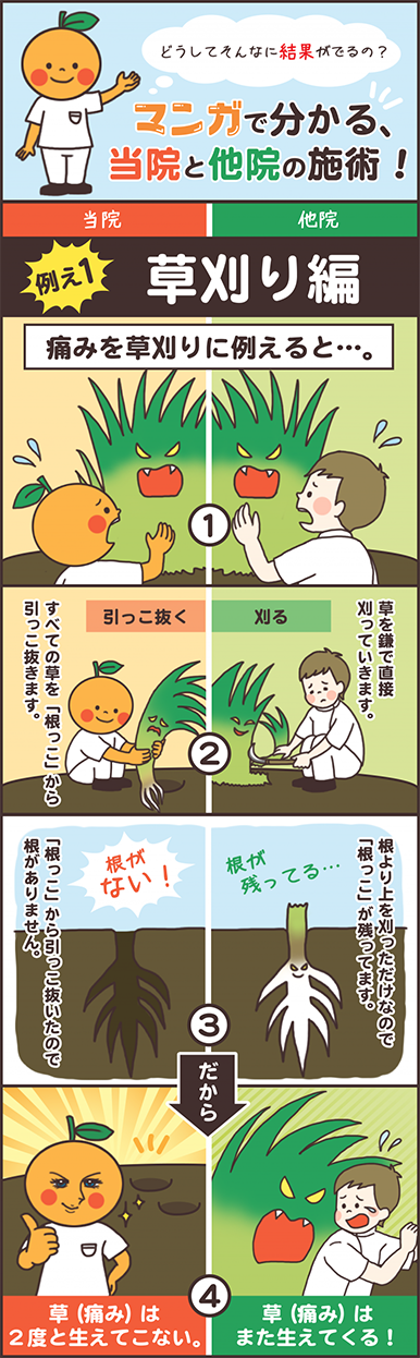 マンガで解説!当院と他院の施術!「草刈り編」